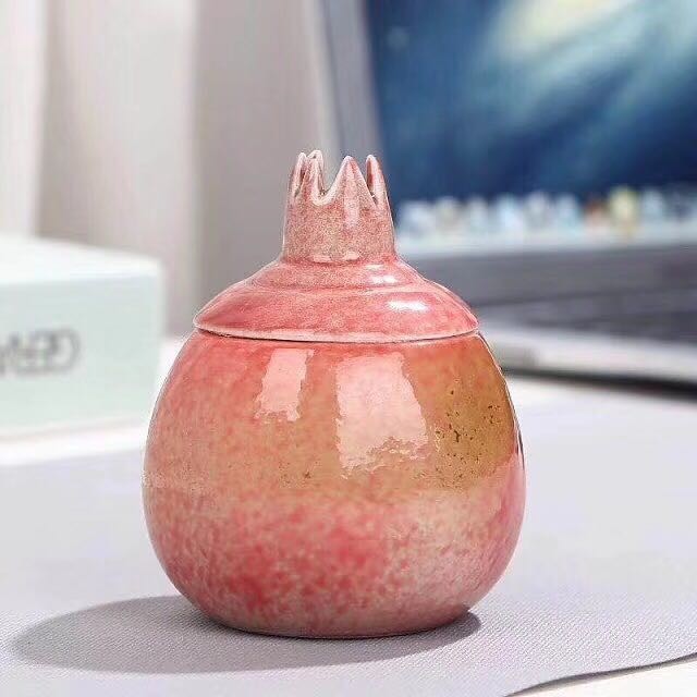 China Pomegranate Shape Colored Ceramic Sugar Jar , Ceramic Tea Jar Gift Box Packing factory