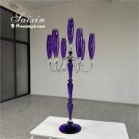 China Chic Wedding Centerpiece 7 Arms Purple Crystal Candelabra For Event Decor factory