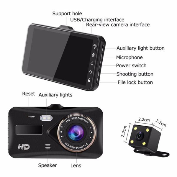Quality 30FPS Dual Lens WDR Motion Activated Dash Cam Video Recorder Full HD 1080P for sale
