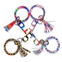 China PU Leather Circle 3 Inches Bangle Keychain Bracelet With Tassel factory