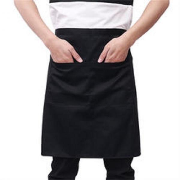 Quality Waterproof Bartender Cotton Kitchen Bar Bistro Logo Waitress Short Waiter Waist Half Apron Chef Length Black apron for Cleaning for sale