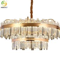 China LED Gold Round K9 Crystal Hanging Ceiling Light Modern Crystal Chandeliers factory