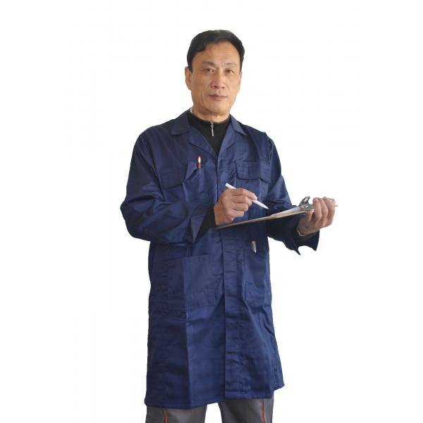 Quality Comfort Long Navy Blue Lab Coat Back Vented For Engineering Or Warehouse Work for sale