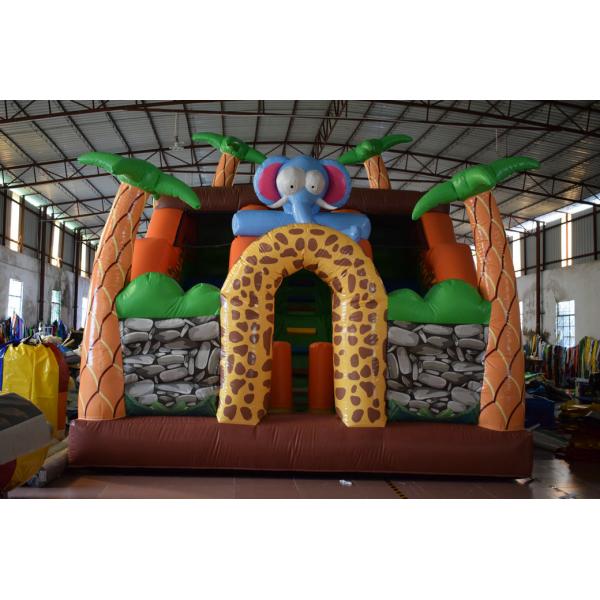 Quality Inflatable Safari Park Bouncy Slide / PVC Inflatable Elephant Bouncer Colourful for sale