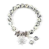 China Custom Gemstone 8mm Round Dalamation Jasper With Snowflake Charm Bead Bracelet For Gift Giving factory