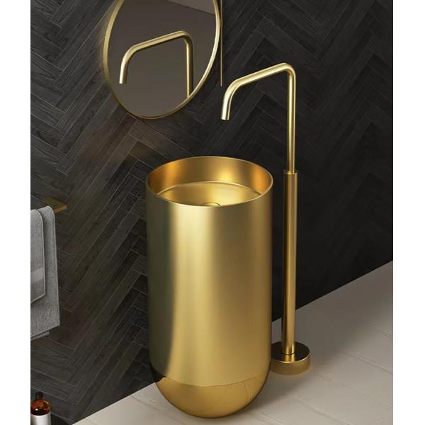Quality SUS304 Free Standing Bathroom Basins , Brushed Finish Modern Round Pedestal Sink for sale