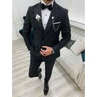 Quality Forte Black 3pc Tuxedo Suit Slim Fit Double Breasted Peak Lapel Tuxedo for sale
