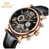 China KINYUED J017-3 Gold Case Black Dial Leather Strap Complete Calendar Skeleton Waterproof relogio masculino Watches factory