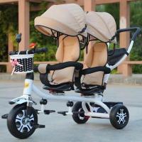 China Stylish Two Seat Baby Twin Tricycle Stroller Double Stroller Tricycle 30kg Max Load for sale