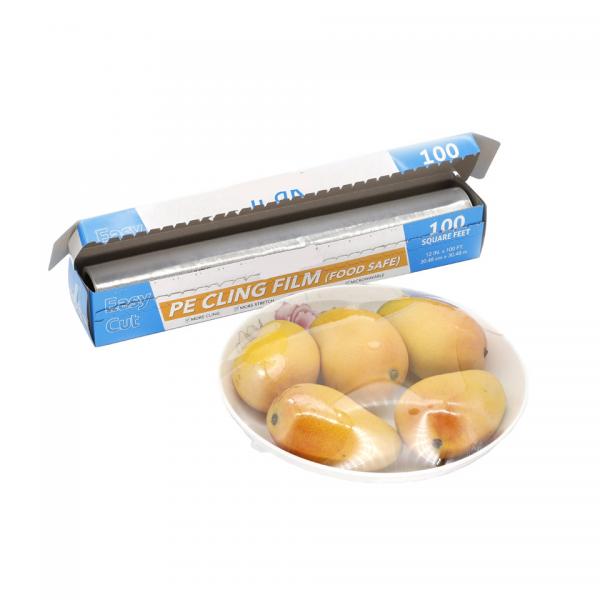 Quality Food Grade Clear PE Cling Film Food Wrap Preservative Film With Slider Cutter for sale
