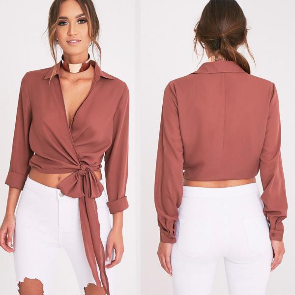 Quality Latest Fashion Ladies Wrap Blouse With Tie for sale