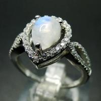 Quality Rainbow Moonstone Engagement CZ Rings 925 Sterling Silver for sale