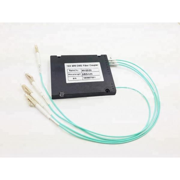 Quality Aqua Color Fiber Optic Splitter / Coupler 1*3 FBT LC UPC OM3 MM ABS Box for sale