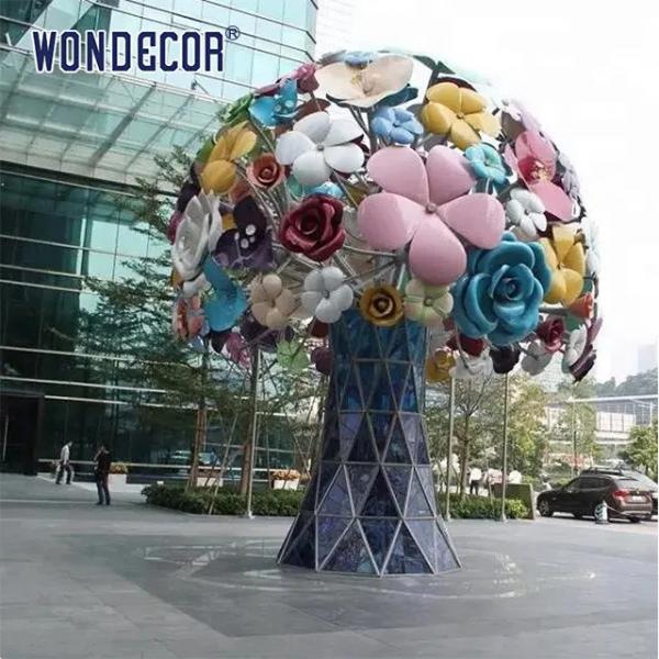 Quality 130cm Forged Metal Sculpture Stainless Steel Flower Tree Sculpture for sale