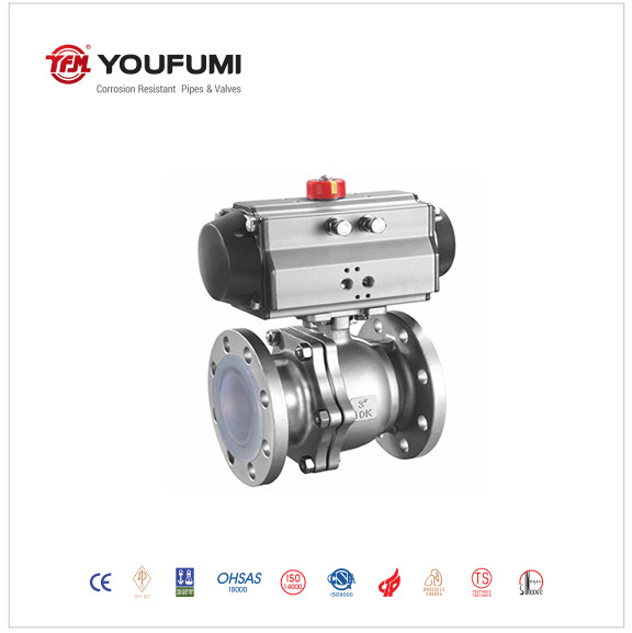 Quality PFA  Injection Lined Stainless Steel Body  Ball Valve Pneumatic Actuator for sale