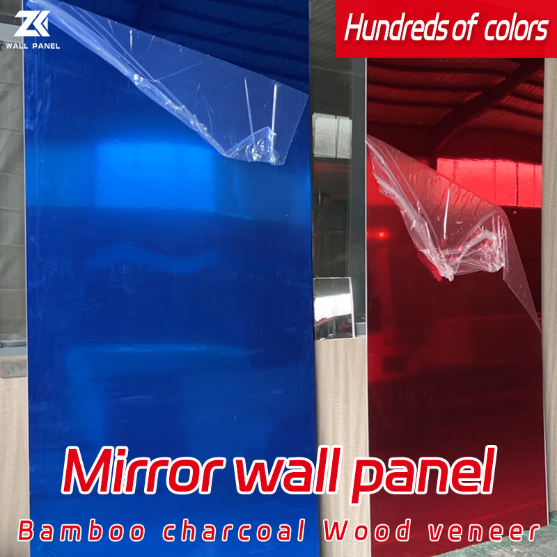 China Hotel Light Luxury PET Decorative Bamboo Charcoal Wood Veneer Mirror Wall Panel factory