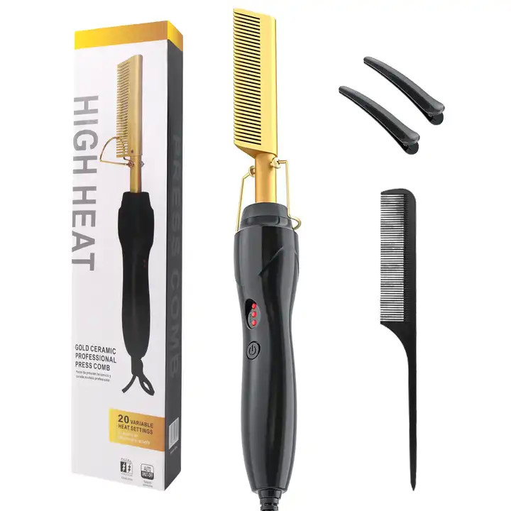 China Experience Luxury Styling with Flat Iron Heated Hotcombs hot comb - Gold black factory