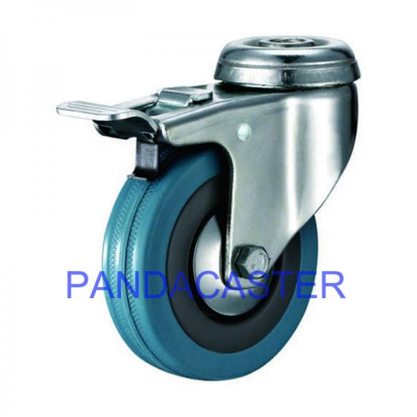Quality Rubber 75mm Trolley Wheels , Swivel Bolt Hole Castors With Brake for sale