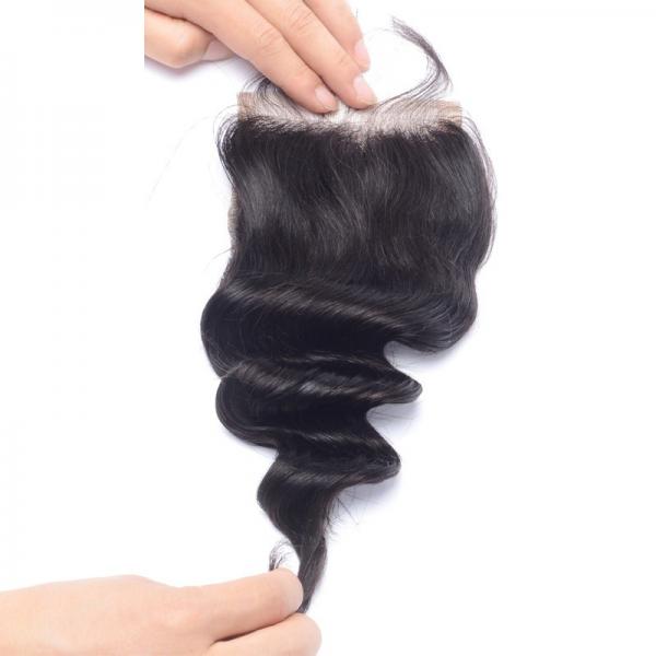 Quality Natural 4x4 Lace Closure Hair Extensions No Animal Loose Wave Closure for sale