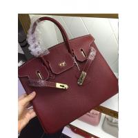 China hot sell 30cm 35cm high quality wine red ladies litchi leather handbags classic brand handbags L-RB1-15 factory