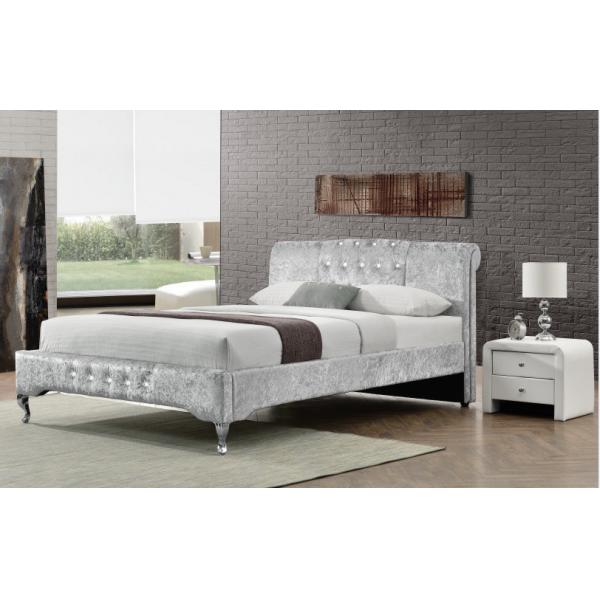 Quality Luxury Duble Size Tufted Storage Bed Lint Sliver Crystal Button European Style for sale