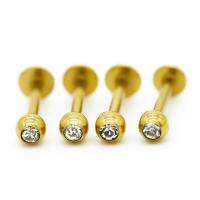 China Labret Stud Lip Gold Plated Surgical Steel PIercing Jewelry 4pcs / Set With Zircons factory