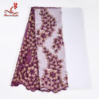 China 130CM Polyester Guipure Lace Fabric / African Beaded Flower Lace Embroidery Fabric For Clothing factory