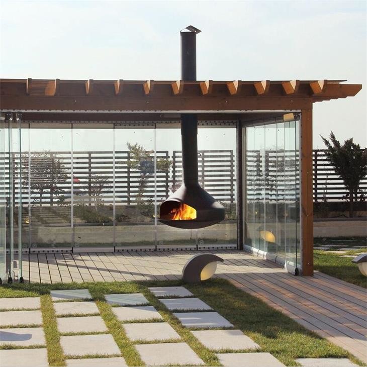 China Black Wood Burning Outdoor Heating Steel Fire Pit Suspended Hanging Fireplace factory