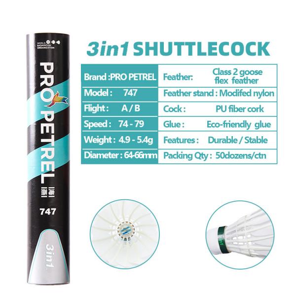 Quality Pu Cork Goose Feather Shuttlecock 3in1 Durable Badminton Shuttlecock for sale