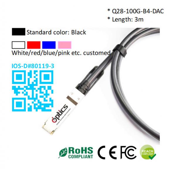 Quality 100G QSFP28 to 4x25G Breakout DAC(Direct Attach Cable) Cables (Passive) 3M 100G QSFP28 DAC for sale
