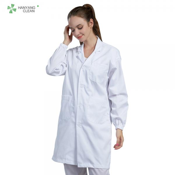Quality 100% Polyster ESD Anti Static Clean Room Lab Coats White Color With Pocket Pen for sale