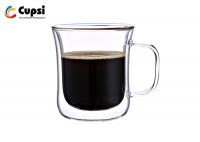 China Size 116*89*100mm Double Wall Coffee Cups With Handles Borosilicate Glass 250ml factory