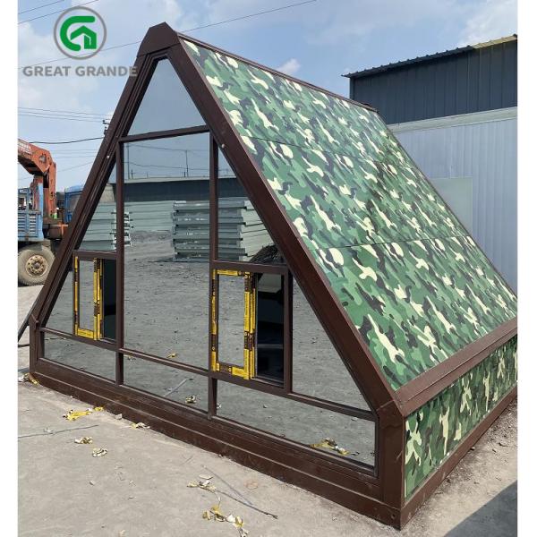 Quality Triangle Folding Container House Camouflage Appearance Glass Curtain Wall galvanized  steel for sale