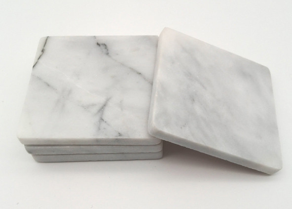 Quality Marble White Plain Stone Coasters No Pollution Insulated With Back Pad for sale