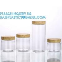 China Eco-Friendly Natural Frosted Amber Clear Jars Containers Pot Body Butter Cosmetic Cream Jar With Bamboo Lid for sale