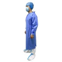Quality Blue Knitted Cuff Disposable Surgical Gown Ultrasonic Seam SMS Nurse Surgical for sale