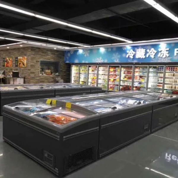 Quality Static Cooling Supermarket Island Freezer Automatic Defrost With Sliding Door for sale