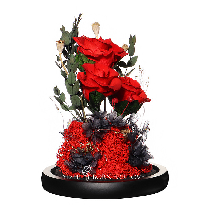 China Handmade Preserved Long Lasting Rose In Glass Dome on Festive Party for sale