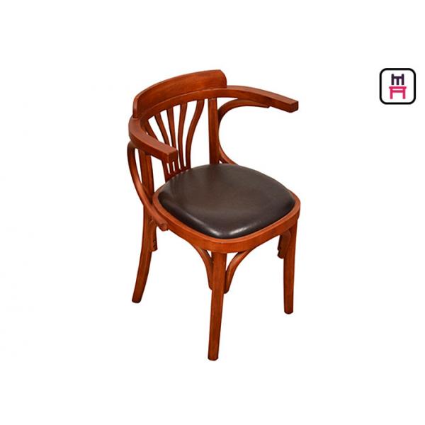Quality Vintage Wood Leather Dining Chairs With Arms Oak Wooden Wedding Chairs  for sale