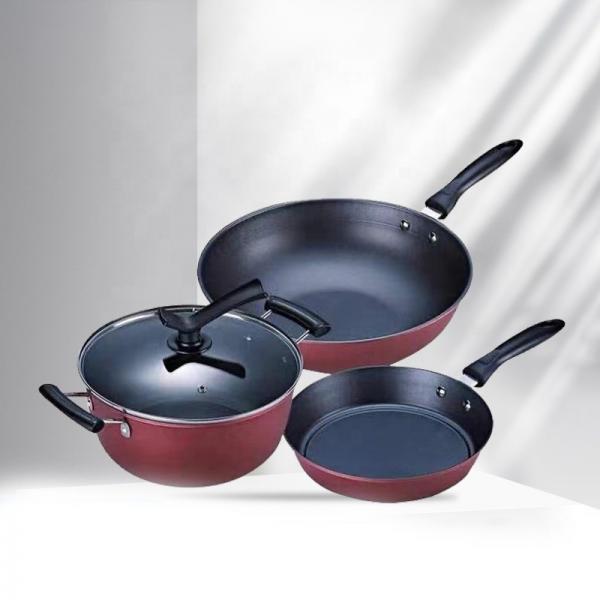 Quality 6 Pieces Red Cast Iron Cookware Set Nonstick Soup Pots For Kitchen for sale