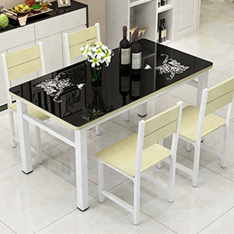 China Toughened Glass Top Dining Room Table , Black Glass Dining Table Set factory