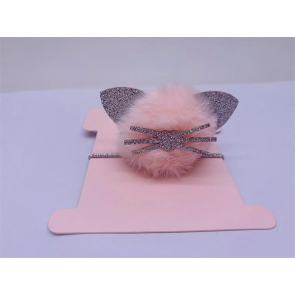 Quality Glitter Soft Pom Pom Hair Tie , Cute Cat Shape Pink Small Ponytail Holder for sale