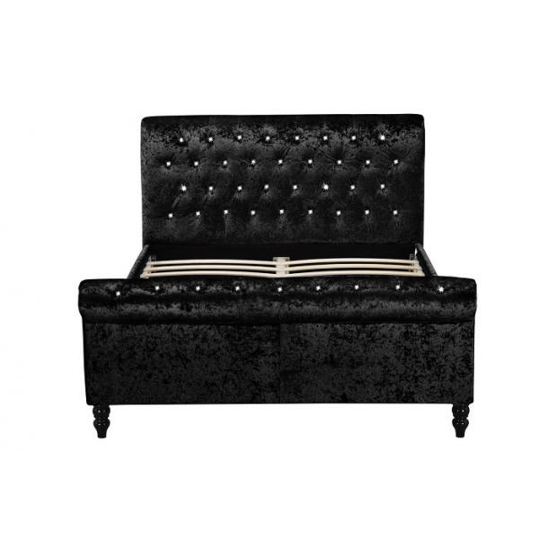 Quality Luxury Silver Black Fabric Crushed Velvet Sleigh Bed Frame Double King Size for sale