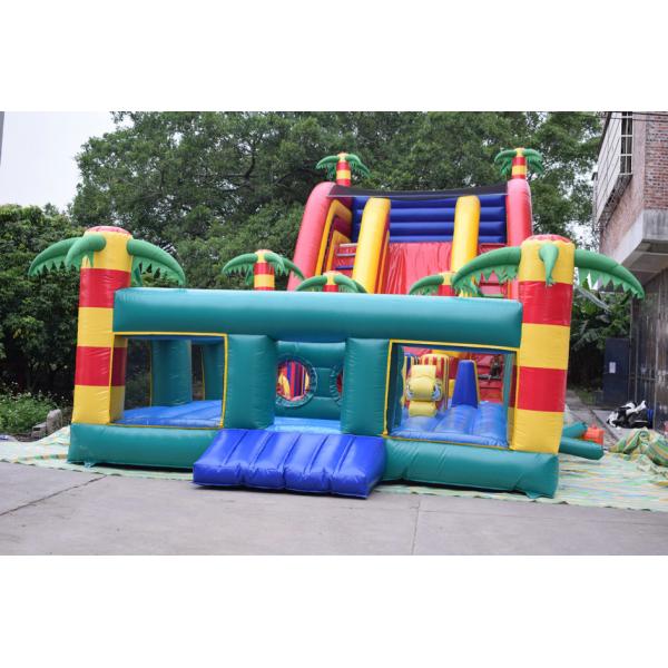 Quality Giant Inflatable Palm Tree Slides / Inflatable Combo With Safety Rail Protection Network for sale