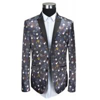China Black Piping Mens Tuxedo Suit Blazer Printed T/R Fabric Anti Wrinkle Breathable factory