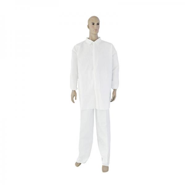 Quality White Non Woven Disposable Lab Gown With Zipper Elastic Cuffs Collar for sale