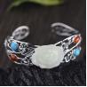 China Women 925 Sterling Silver Sculptured White Jade Cuff Bracelet(059489) factory