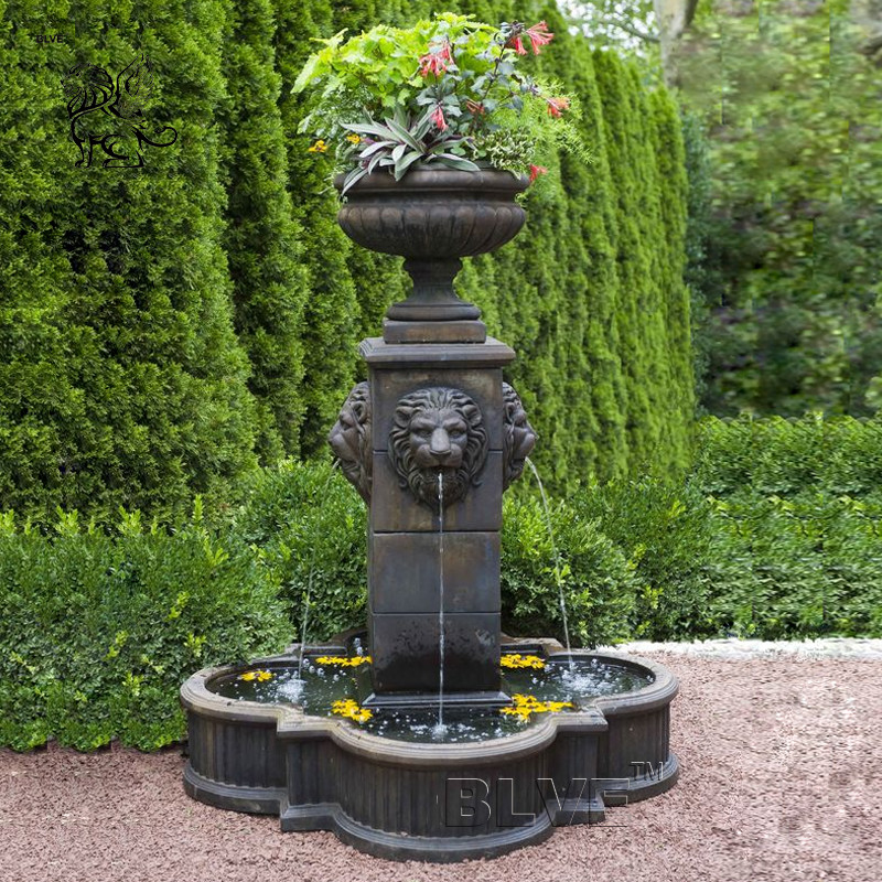 China Bronze Garden Flowerpot Fountain Brass Metal Lion Head Water Fountain ome Decoration Large Outdoor factory