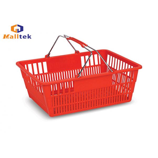 Quality Plastic Supermarket Shopping Basket Flexible Handheld With Steel Handle for sale