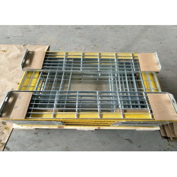 Quality T6 Steel Grating Stair Treads With Yellow Nonskid Nosing Low Carbon Steel for sale